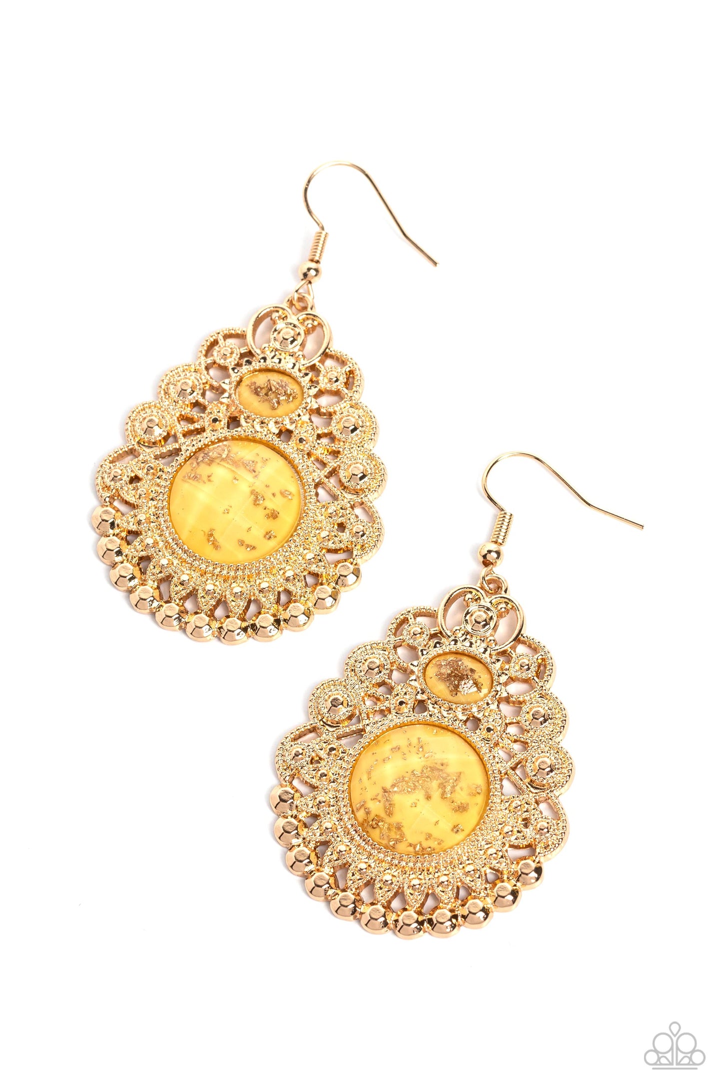 Welcoming Whimsy - Yellow & Gold Foil Beaded Paparazzi Earrings