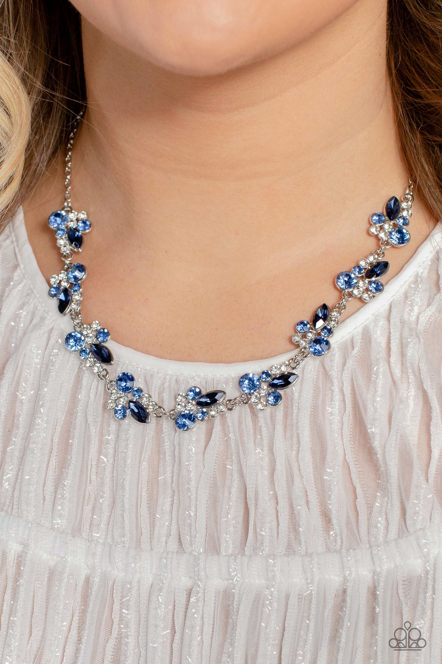 Swimming in Sparkles - Blue & White Rhinestone Clusters Paparazzi Necklace & matching earrings