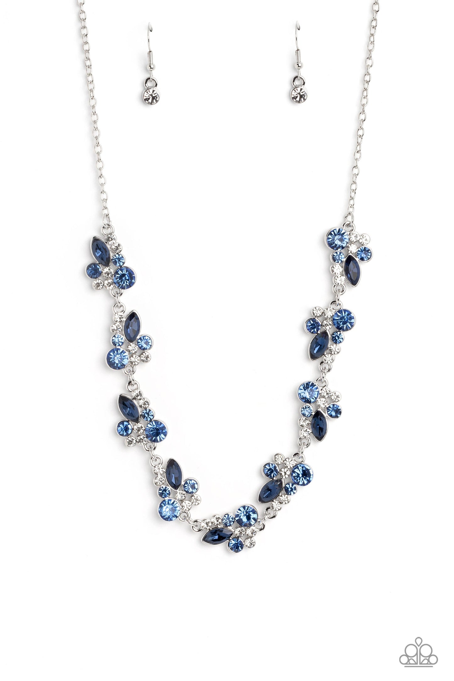 Swimming in Sparkles - Blue & White Rhinestone Clusters Paparazzi Necklace & matching earrings