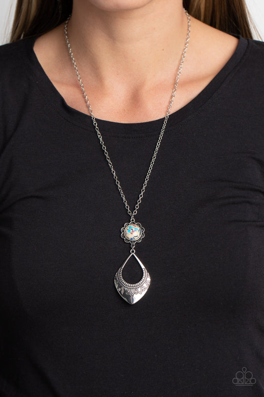 Stone TOLL - Yellow Oversized Stone & Silver Teardrop Pendant Paparazzi Necklace & matching earrings