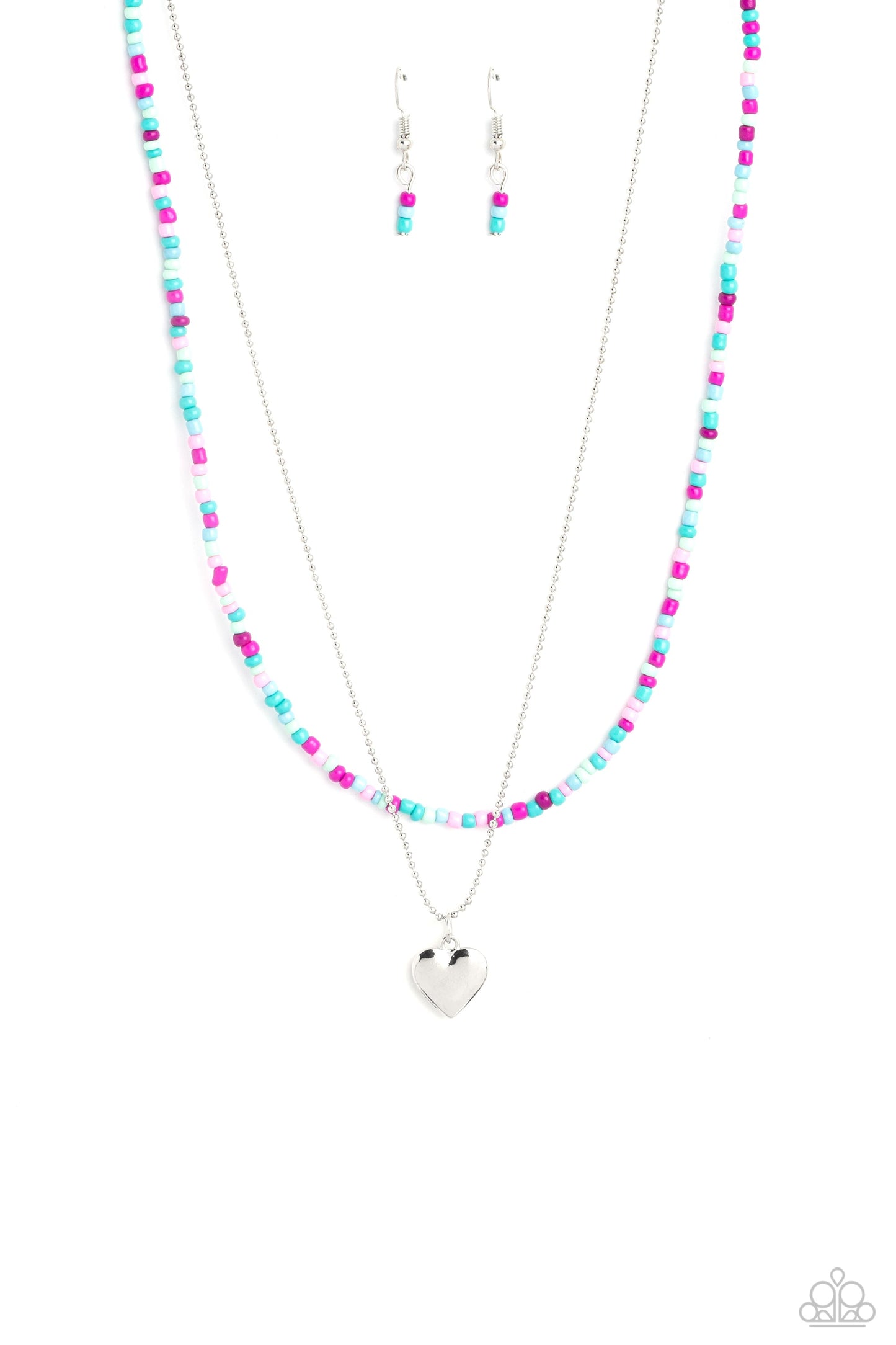 Candy Store - Blue, Pink, & Purple Beads/Silver Heart Charm Paparazzi Necklace & matching earrings