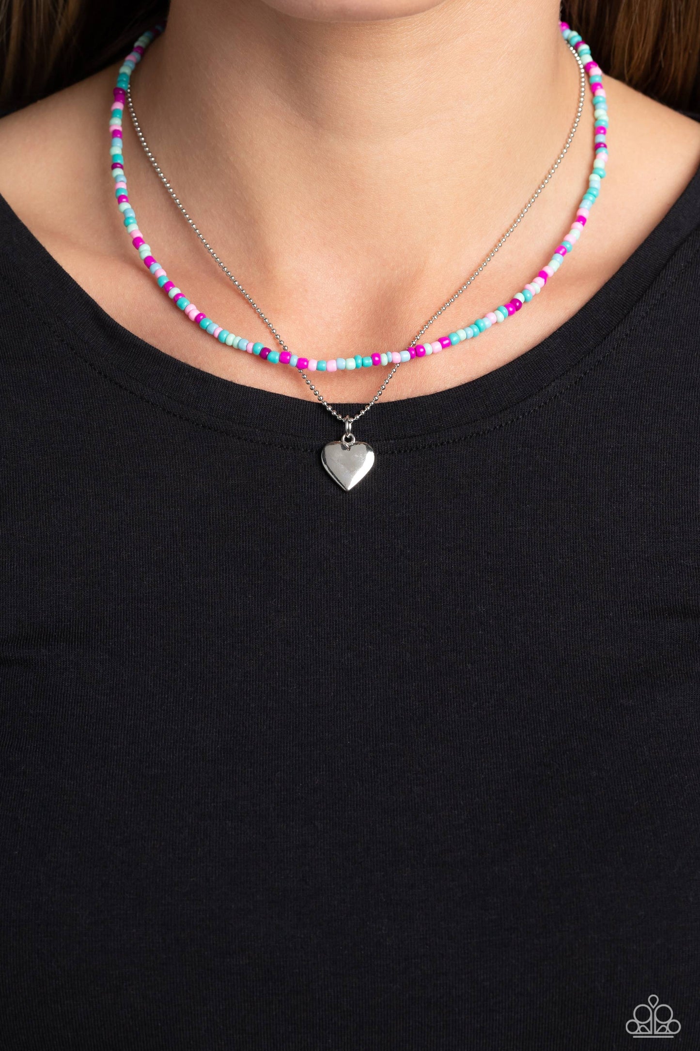 Candy Store - Blue, Pink, & Purple Beads/Silver Heart Charm Paparazzi Necklace & matching earrings