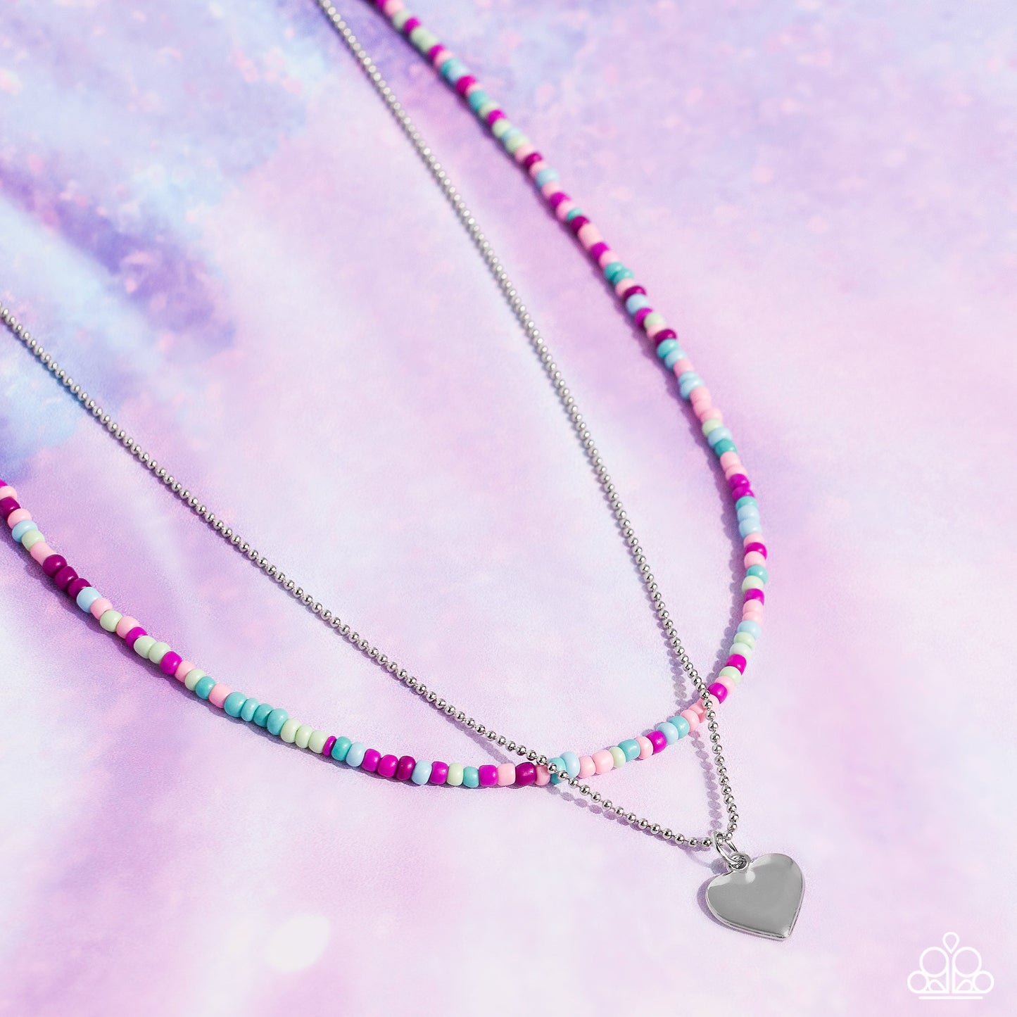 Candy Store - Blue, Pink, & Purple Beads/Silver Heart Charm Paparazzi Necklace & matching earrings