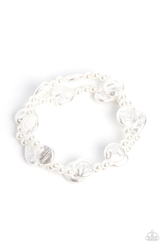 Good Time PEARL - White Dainty Pearls, Pearly Discs, & Pearly Heart Set of 2 Paparazzi Stretch Bracelets