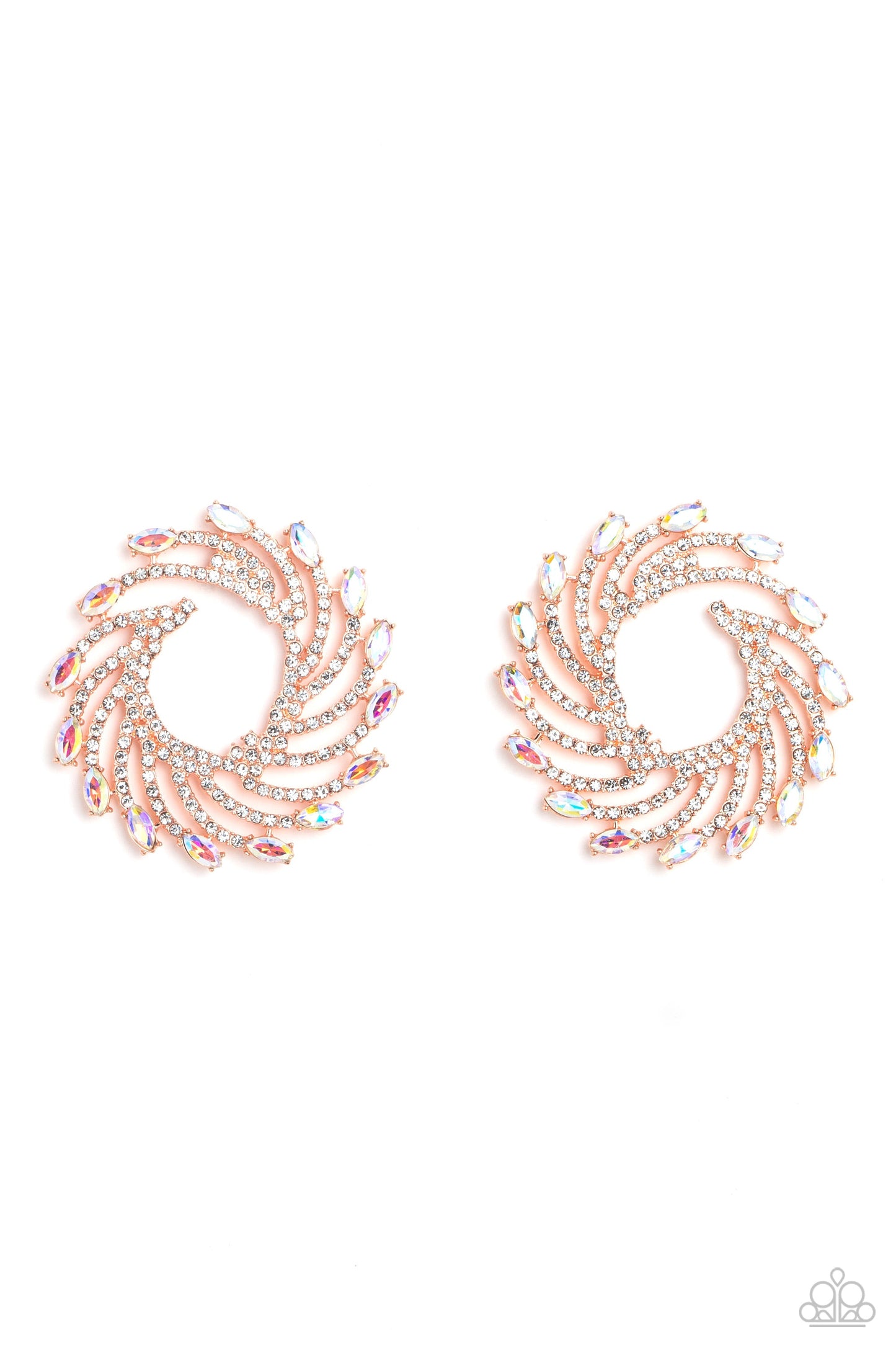 Firework Fanfare - Copper/White Rhinestone Strands/Iridescent Marquise-Cut Gems Paparazzi Earrings