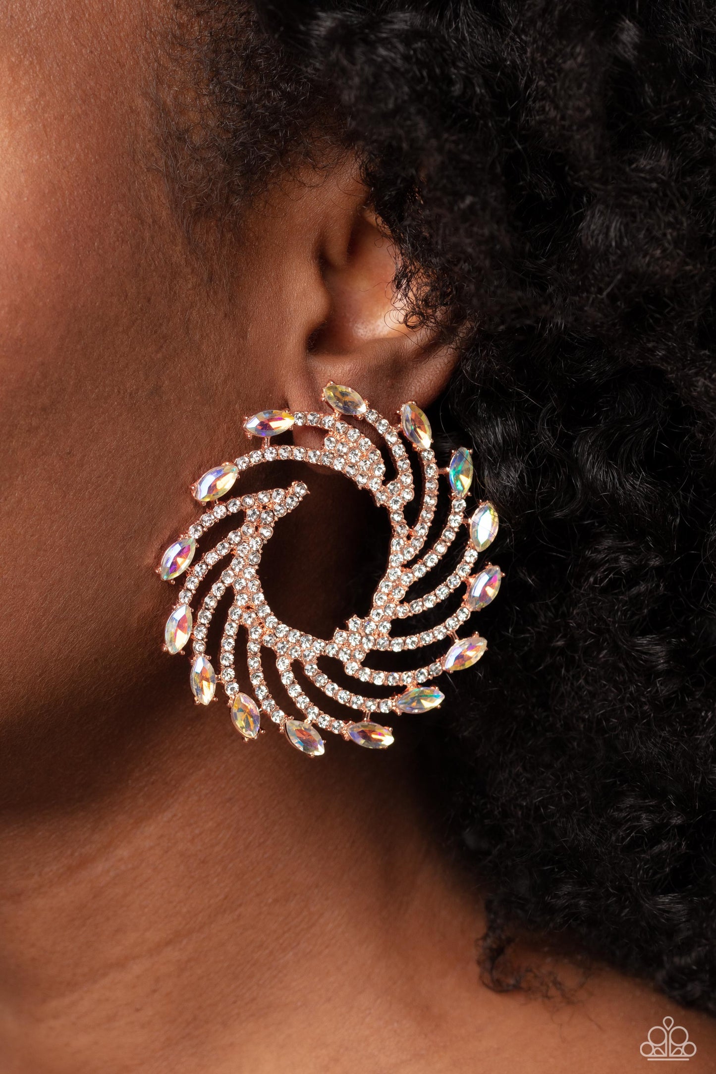 Firework Fanfare - Copper/White Rhinestone Strands/Iridescent Marquise-Cut Gems Paparazzi Earrings