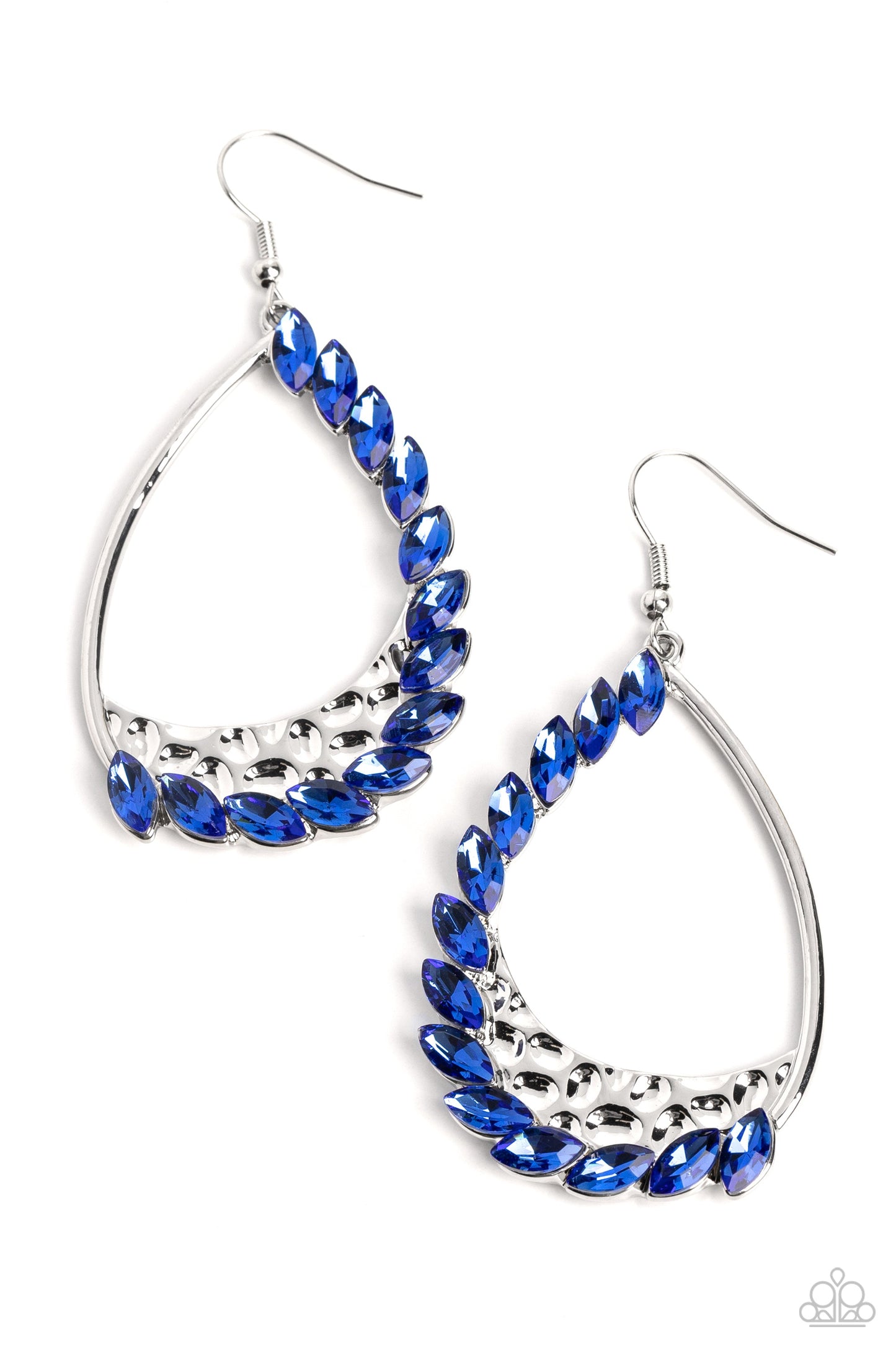 Looking Sharp - Blue Marquise-Cut Gem & Silver Teardrop Frame Paparazzi Earrings