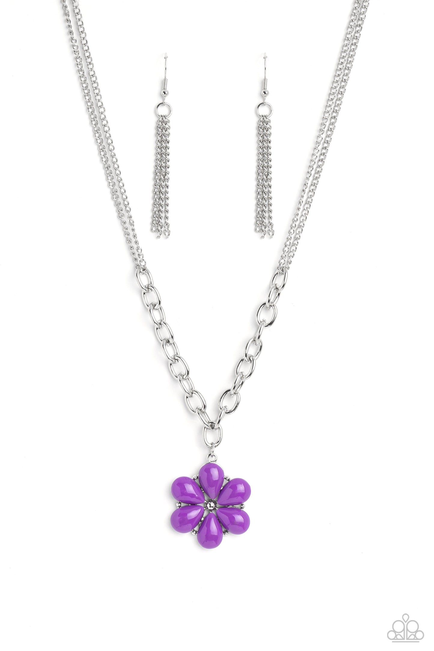 Dazzling Dahlia - Purple Acrylic Flower Pendant Paparazzi Necklace & matching earrings