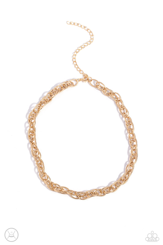 If I Only Had a CHAIN - Gold Textured Link Paparazzi Choker Necklace & matching earrings