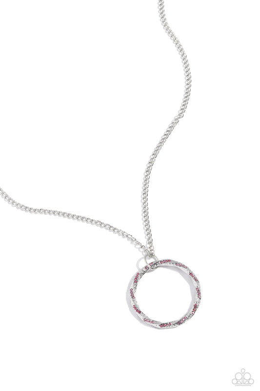 RING It Back - Pink/Light Pink Rhinestone Oversized Pendant Paparazzi Necklace & matching earrings