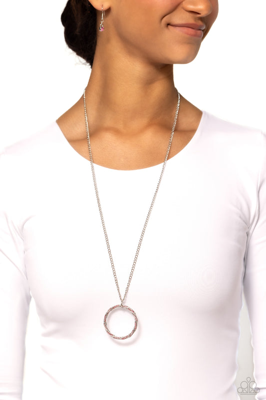 RING It Back - Pink/Light Pink Rhinestone Oversized Pendant Paparazzi Necklace & matching earrings