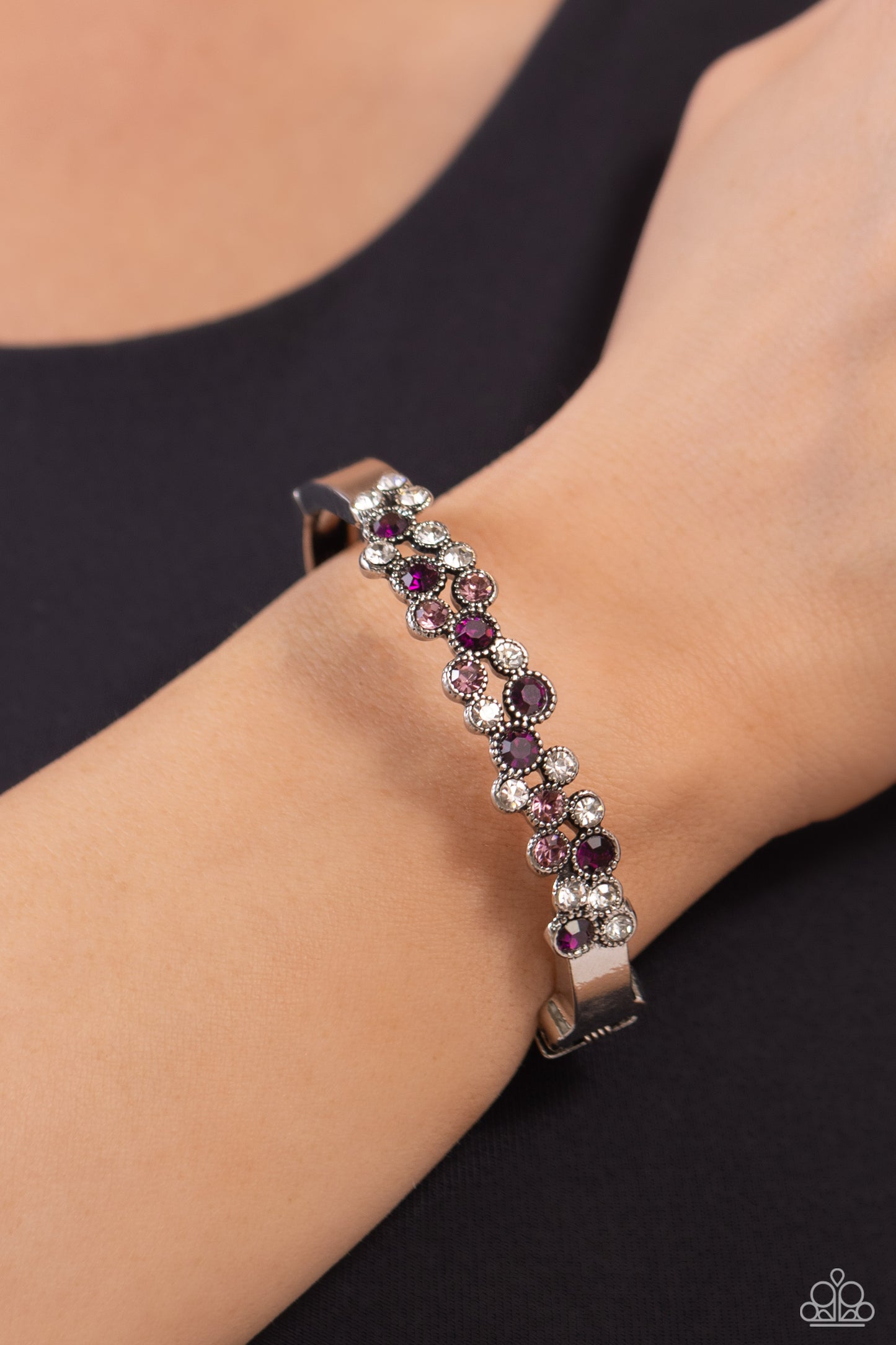 Big City Bling - Purple & White Rhinestone Encrusted Paparazzi Hinge Bracelet