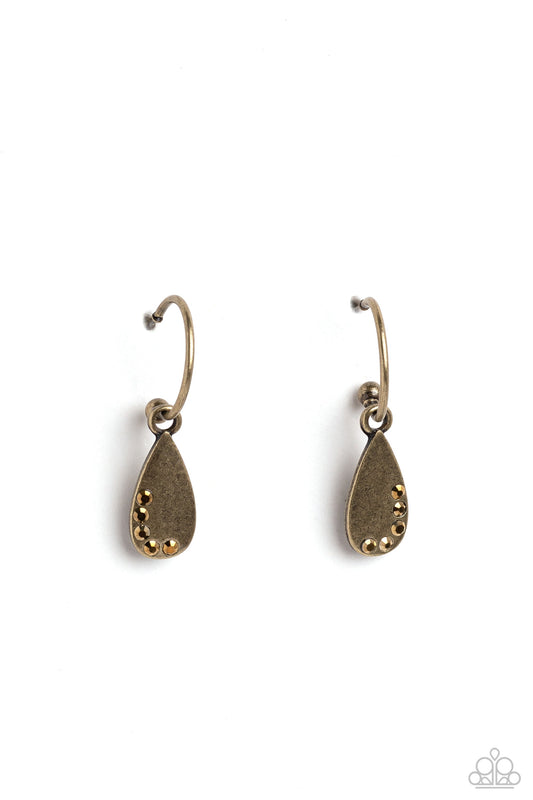 Borderline Baddie - Brass Skinny Hoop & Brass Teardrop/Aurum Rhinestone Paparazzi Earrings