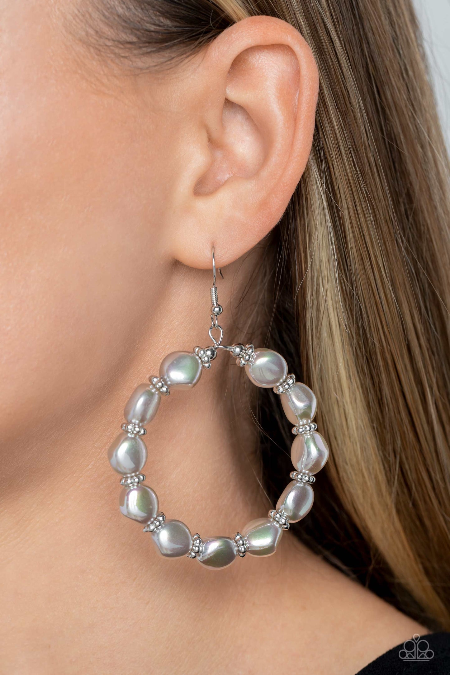 The PEARL Next Door - Silver Iridescent Pearl Paparazzi Earrings