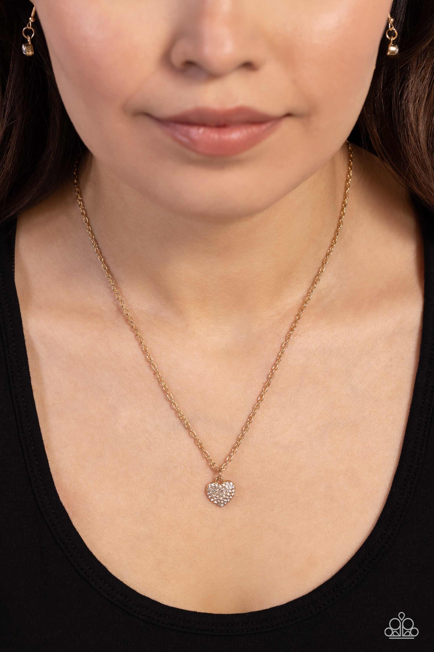 Goin Courtin - Gold/White Rhinestone Heart Pendant Paparazzi Necklace & matching earrings
