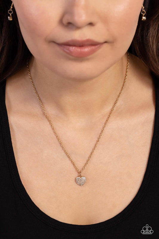 Goin Courtin - Gold/White Rhinestone Heart Pendant Paparazzi Necklace & matching earrings