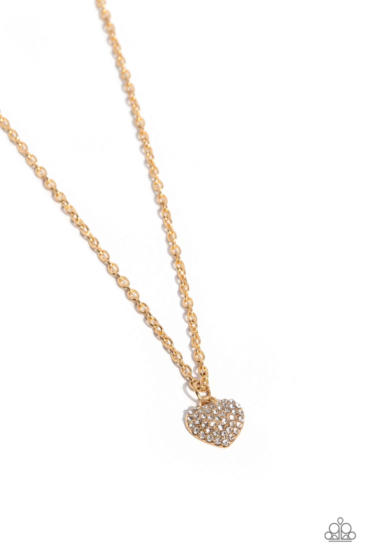 Goin Courtin - Gold/White Rhinestone Heart Pendant Paparazzi Necklace & matching earrings