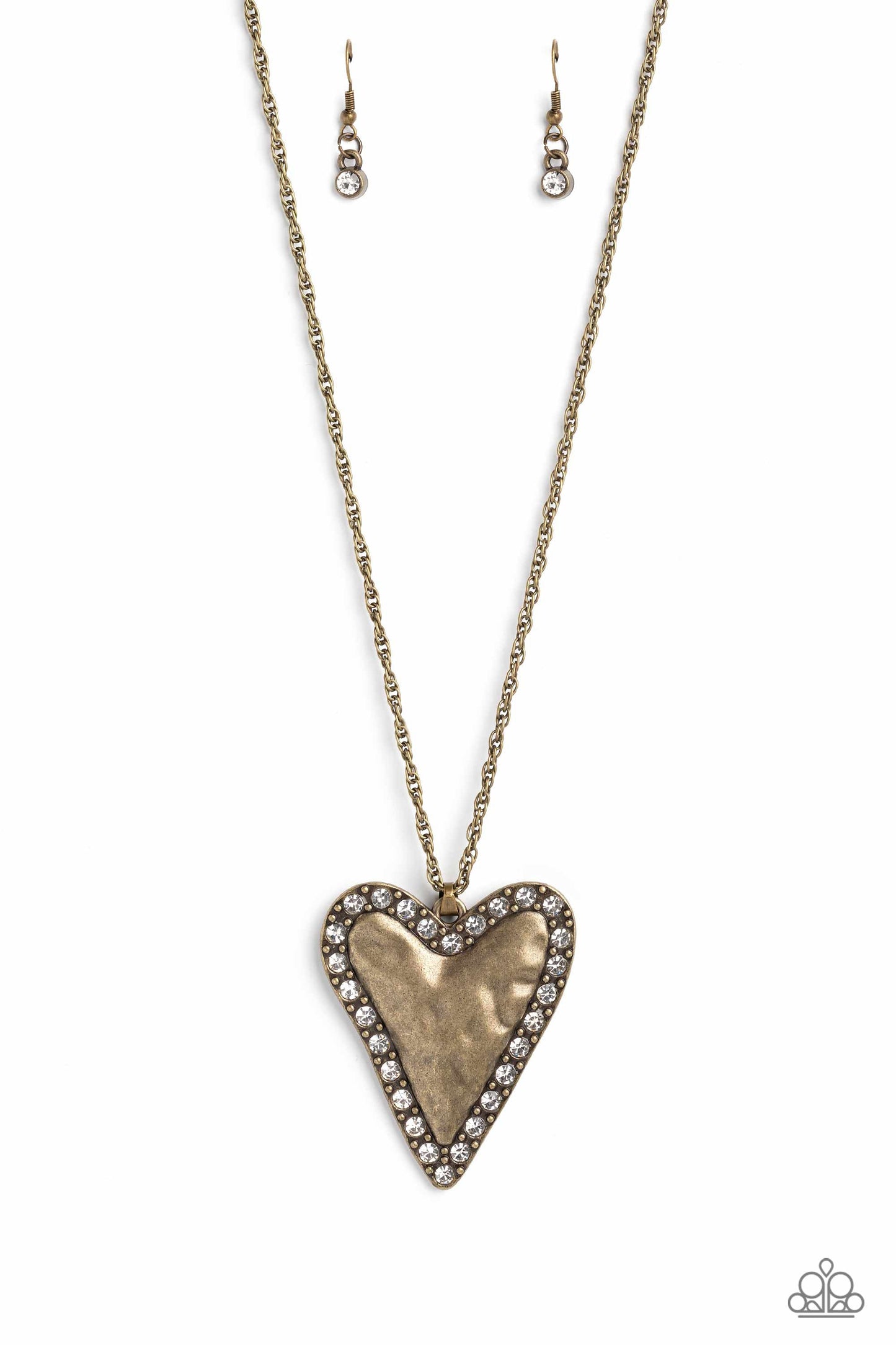 Radiant Romeo - Brass Oversized Abstract Heart Pendant Paparazzi Necklace & matching earrings