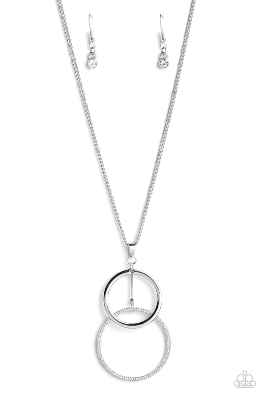Wishing Well Whimsy - White Dainty Rhinestones/Silver Overlapping Ring Pendant Paparazzi Necklace & matching earrings