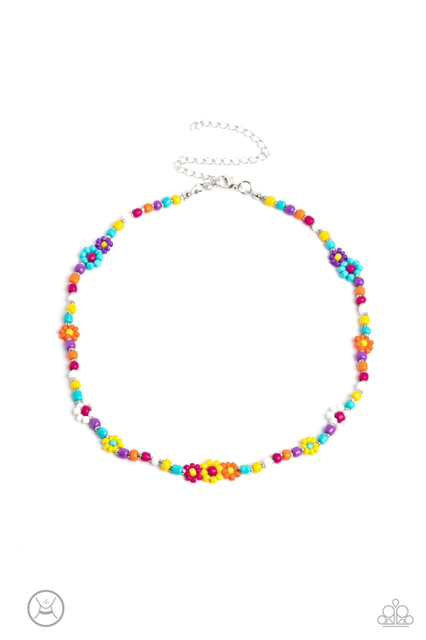 Flower Child Flair - Multi Seed Beads/Silver Accents Paparazzi Choker Necklace & matching earrings