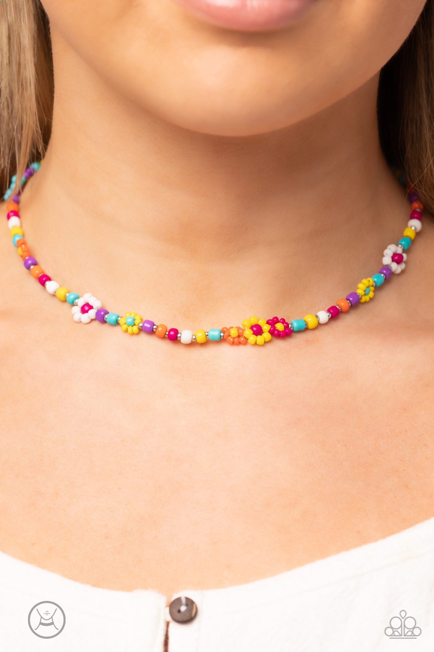 Flower Child Flair - Multi Seed Beads/Silver Accents Paparazzi Choker Necklace & matching earrings