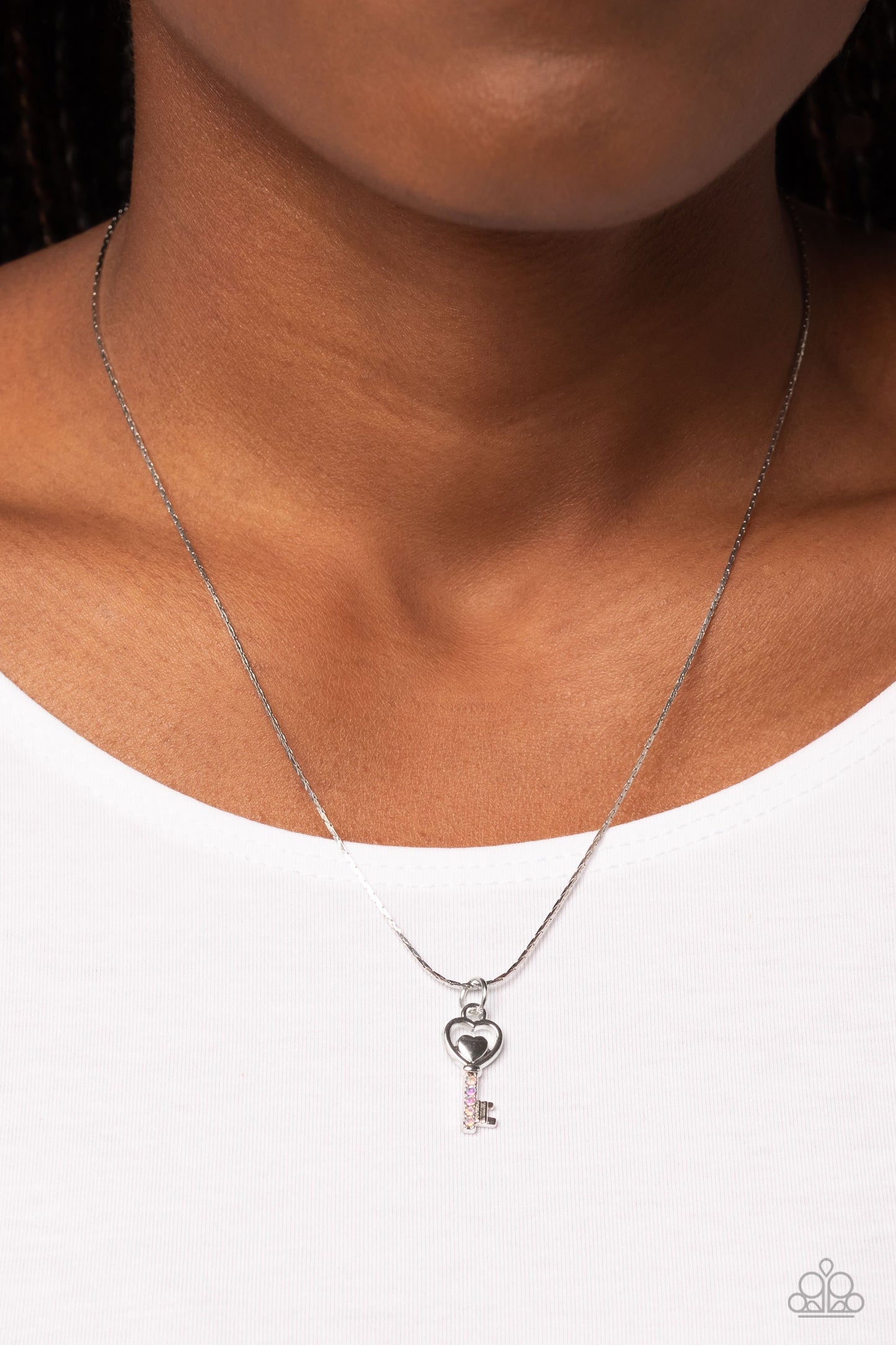 LOVE-Locked - Multi Iridescent Rhinestone Key Pendant Paparazzi Necklace & matching earrings