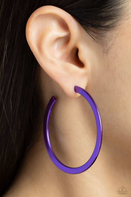 Pop HOOP - Purple Vibrant Bar Hoop Paparazzi Post Earrings