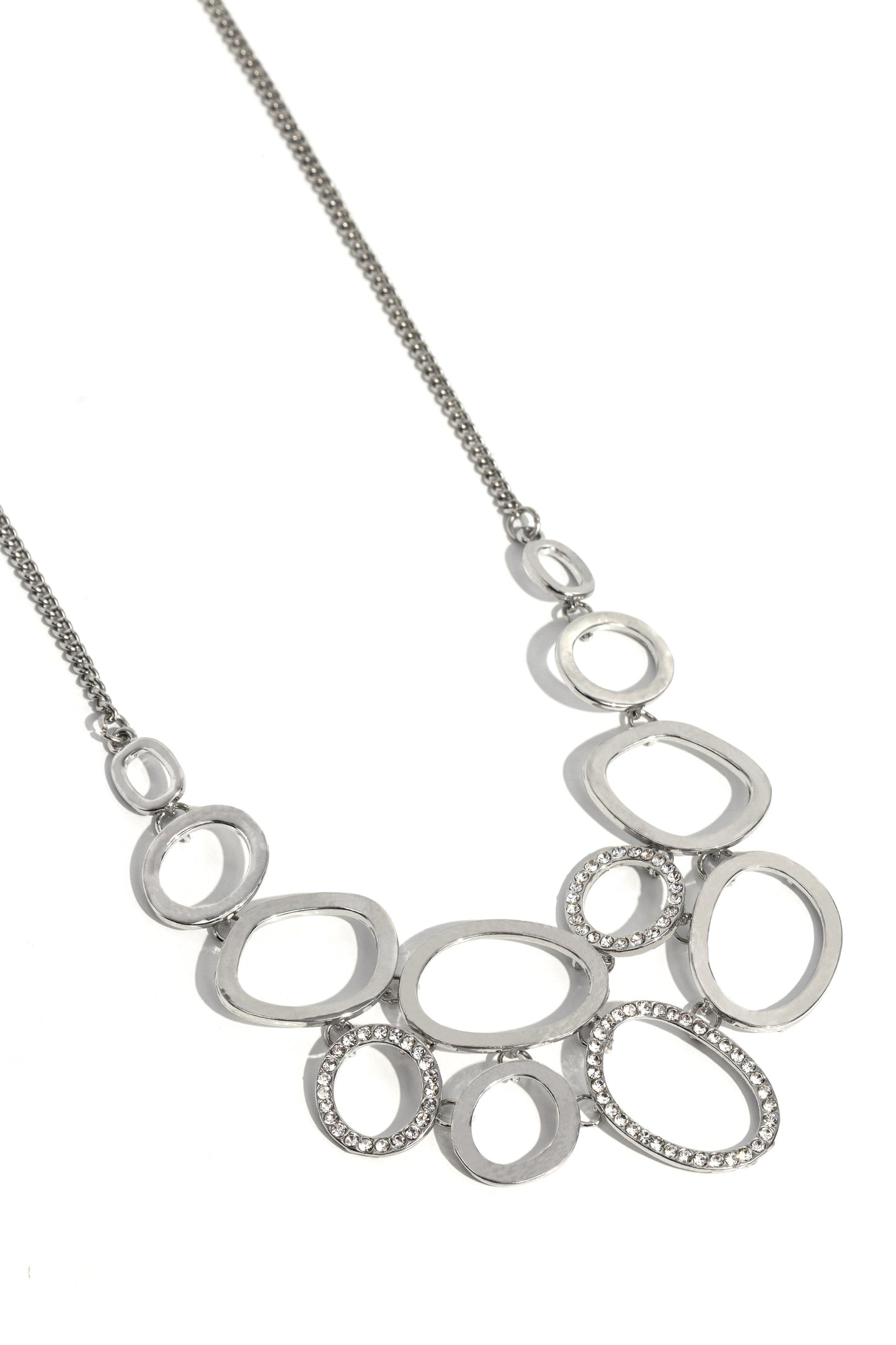 Limelight Lead - White Rhinestones/Silver Oblong Circles Paparazzi Necklace & matching earrings