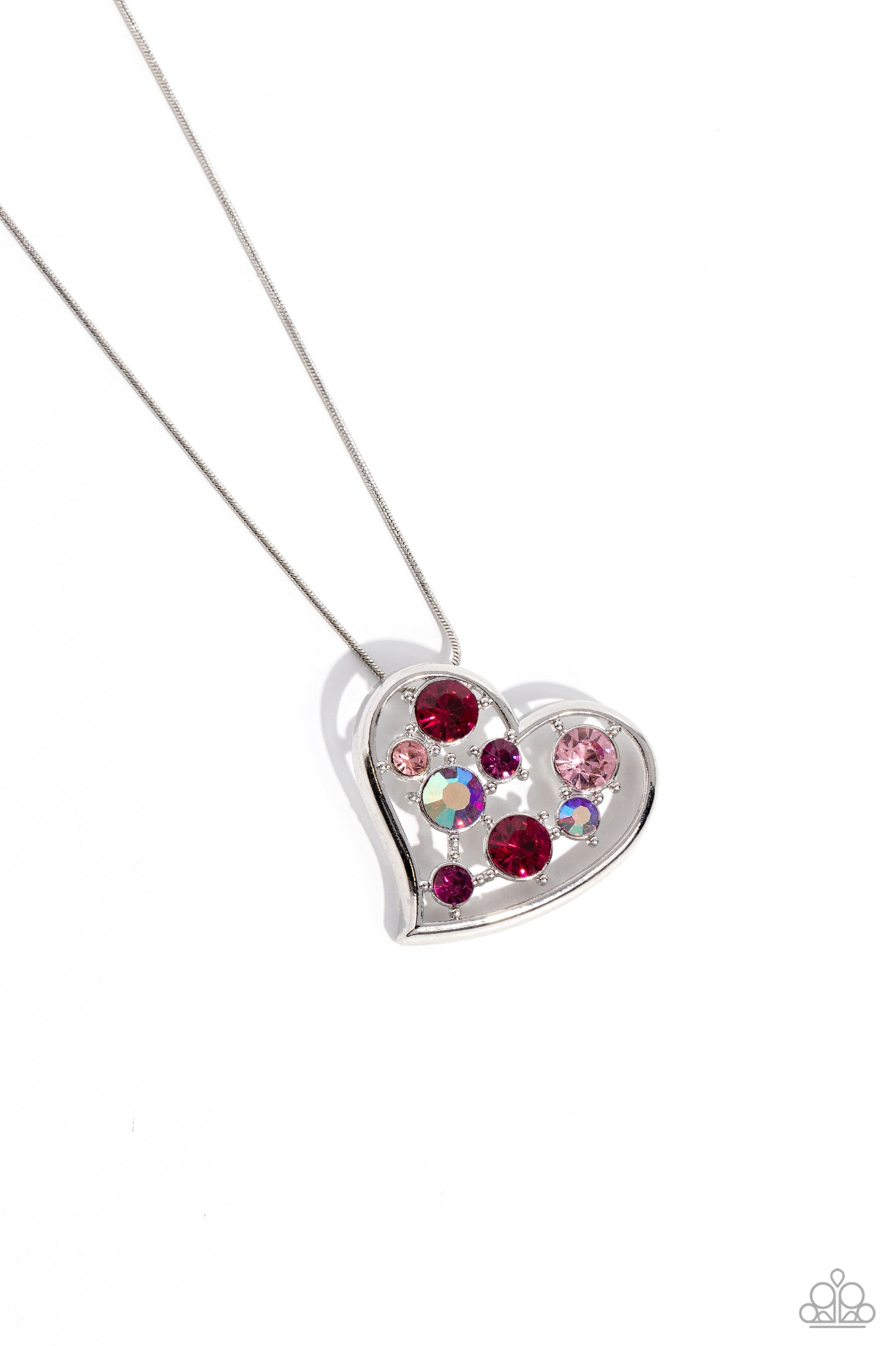 Romantic Recognition - Pink/Iridescent Rhinestone Heart Pendant Paparazzi Necklace & matching earrings