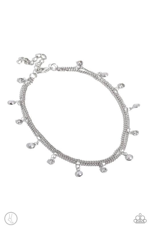 WATER You Waiting For? - White Pearls/White Gems/Dainty Silver Chain Paparazzi Anklet