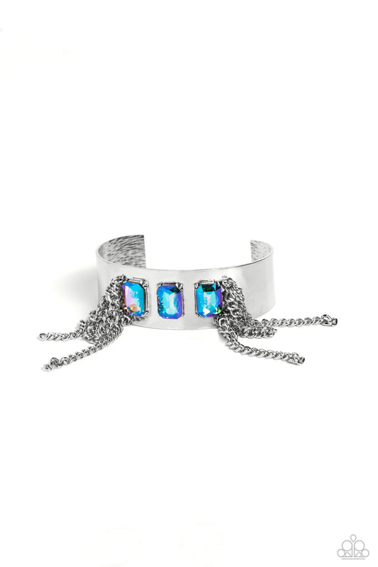 CHAIN Showers - Multi UV Emerald-Cut Gems/Silver Chain Paparazzi Cuff Bracelet