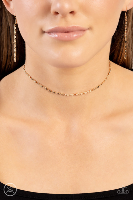 Minimalist Maiden - Gold Connected Disc Paparazzi Choker Necklace & matching earrings