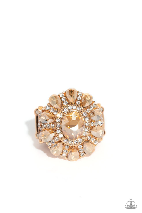 GLIMMER and Spice - Gold Champagne Gems & White Rhinestone Paparazzi Ring