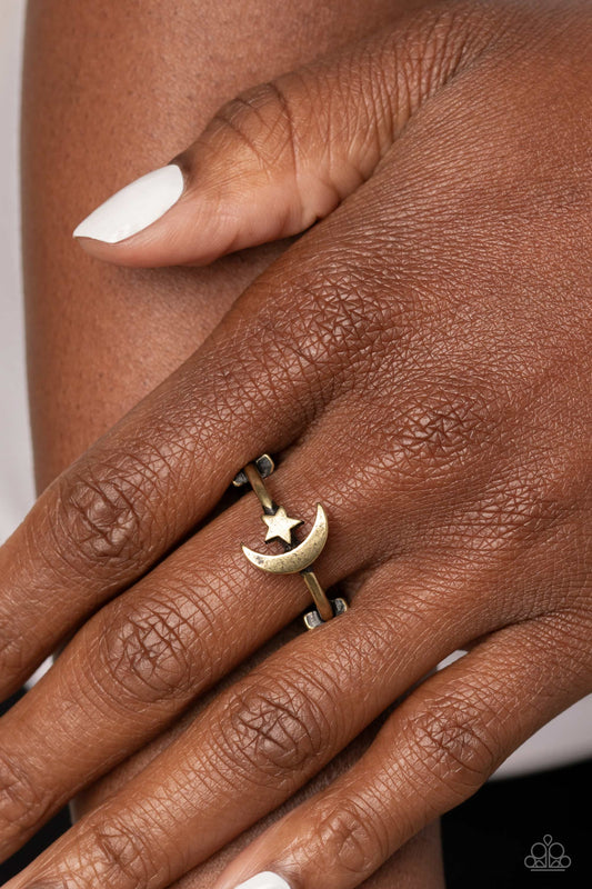 Astral Allure - Brass Crescent Moon & Star Paparazzi Ring