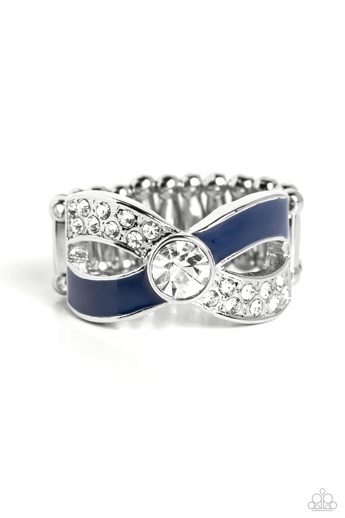 CROSSED and Found - Blue Stripes & White Rhinestone Paparazzi Ring