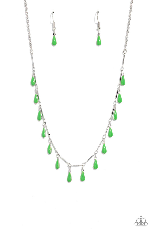 Drop-Dead Dance - Green Teardrop Beaded Paparazzi Necklace & matching earrings