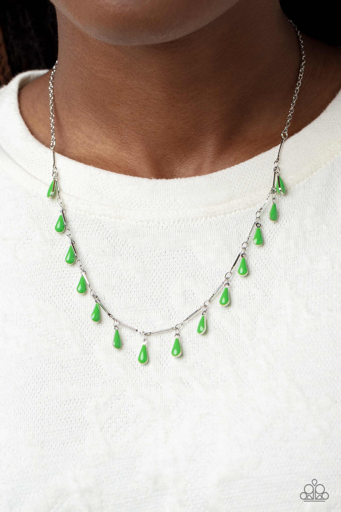 Drop-Dead Dance - Green Teardrop Beaded Paparazzi Necklace & matching earrings