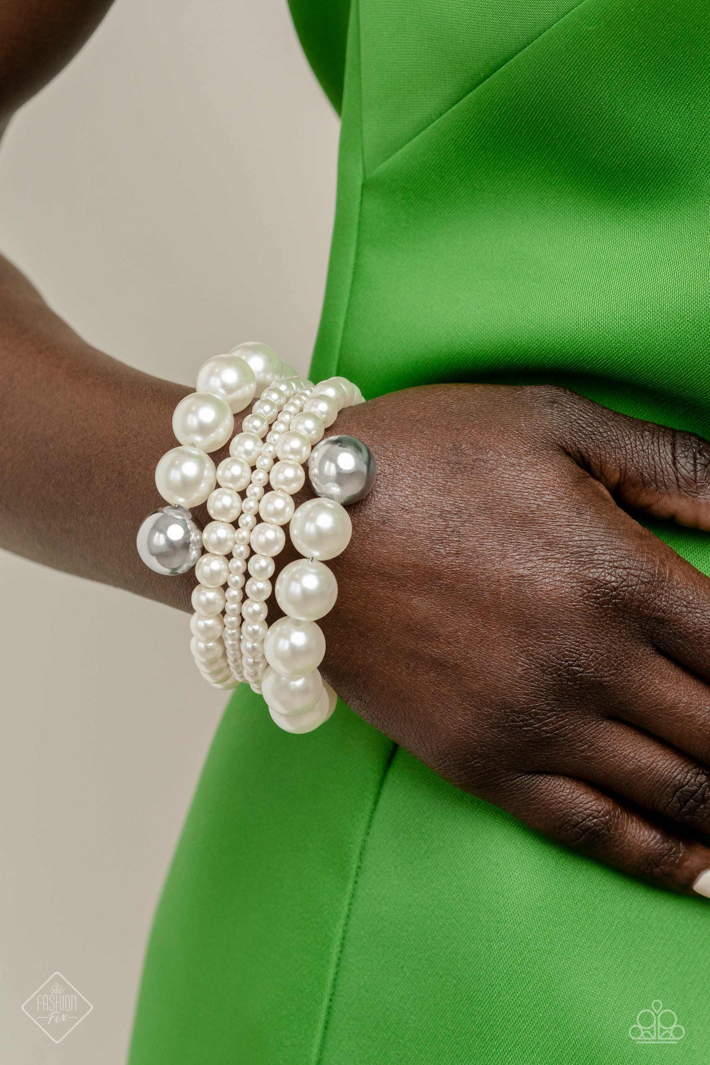 Pleasing Pirouette - White Multiple Size Pearls Paparazzi Coil Bracelet