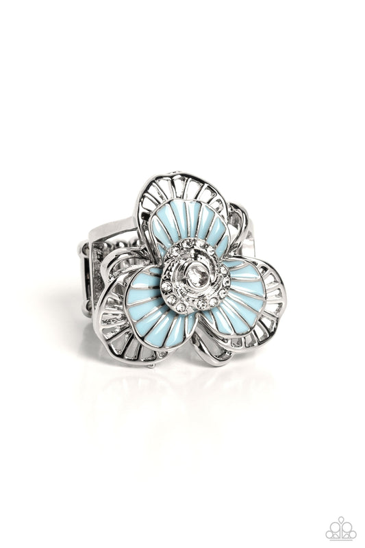 Tropical Trillium - Blue & Silver Flower Paparazzi Ring