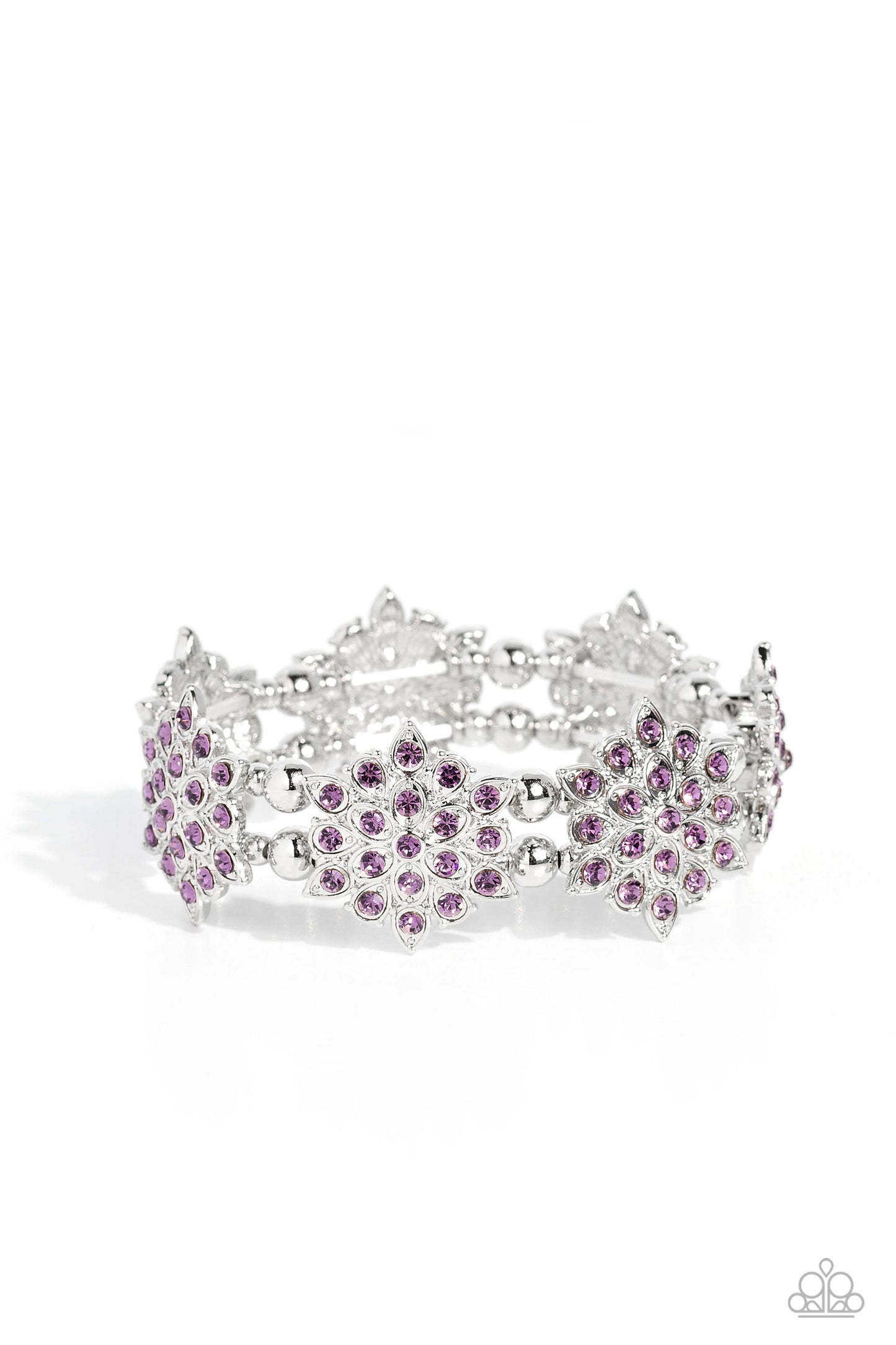Scintillating Snowflakes - Purple Rhinestones/Silver Snowflake Shape Frames Paparazzi Stretch Bracelet