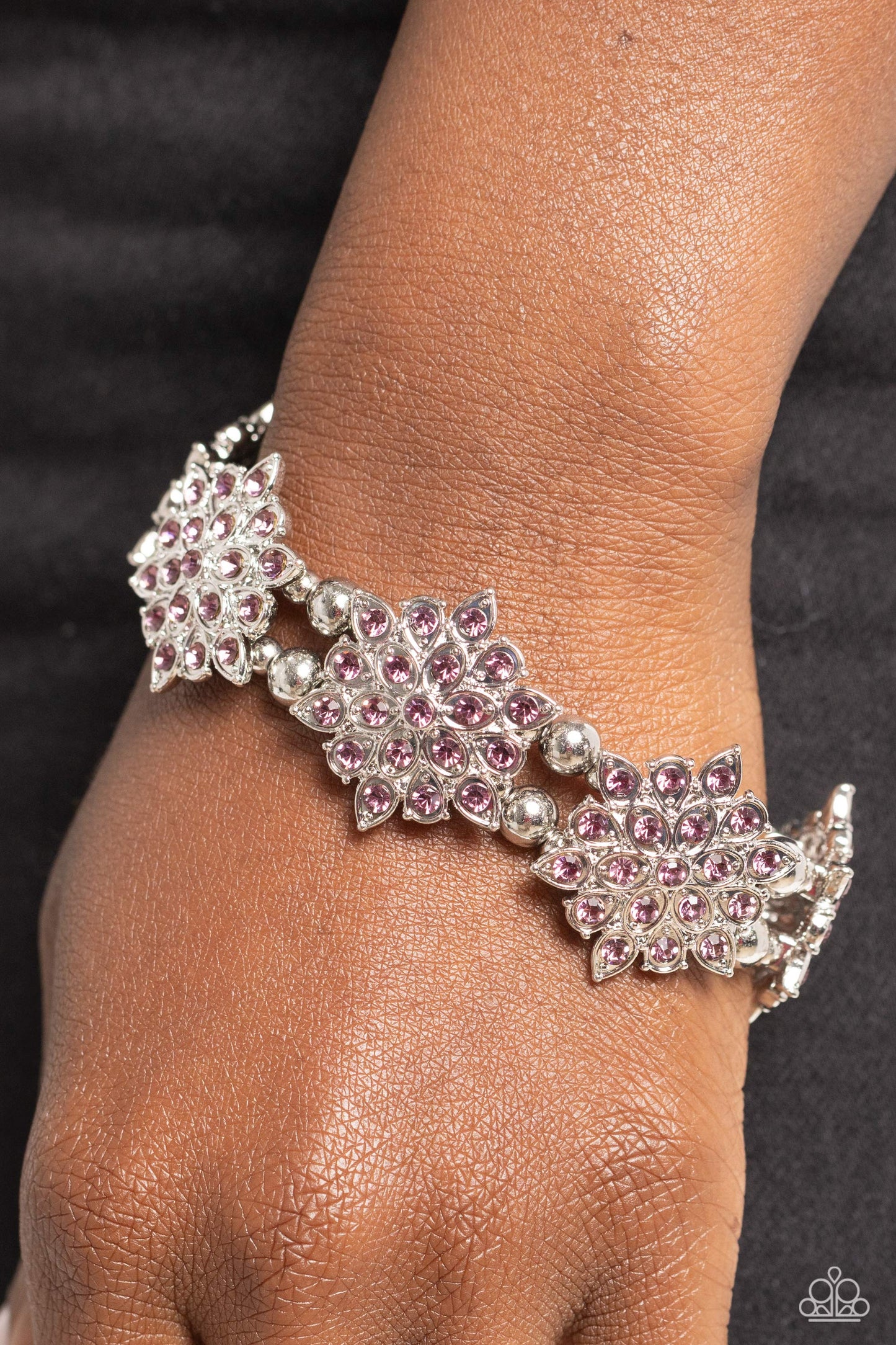 Scintillating Snowflakes - Purple Rhinestones/Silver Snowflake Shape Frames Paparazzi Stretch Bracelet
