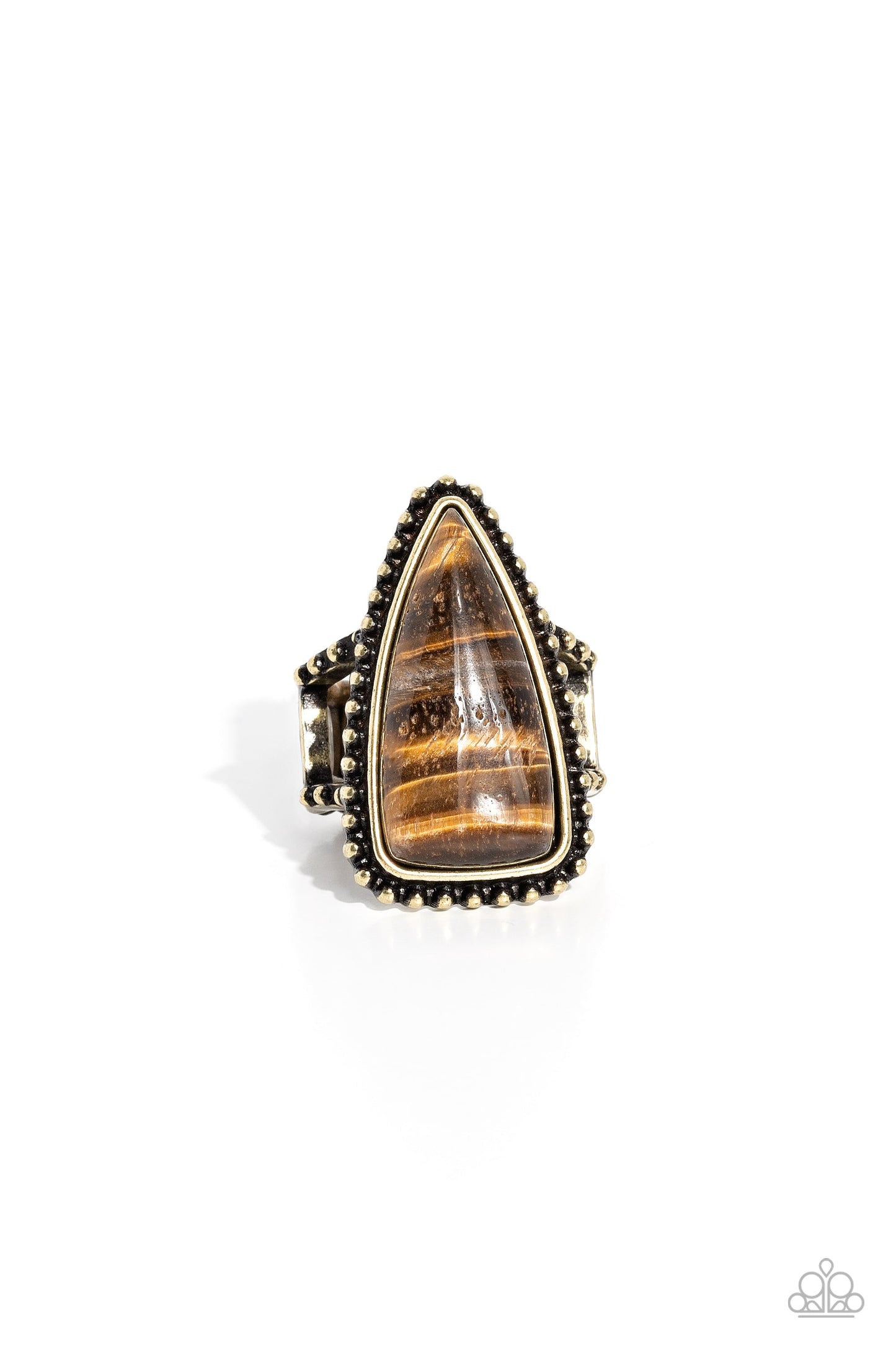 Earthy Engagement - Brass Studded Frame & Oversized Tiger's Eye Stone Paparazzi Ring