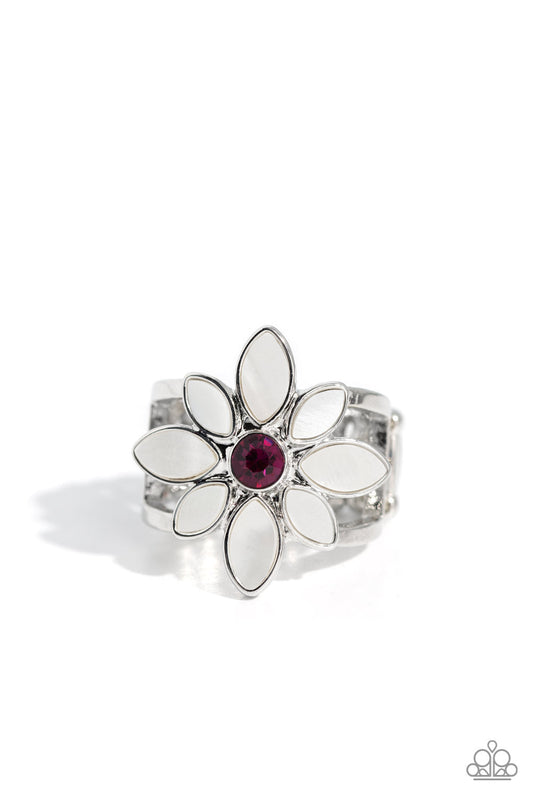 PETAL to the MEADOW - Pink Rhinestone/White Pearlescent Petal Flower Paparazzi Ring