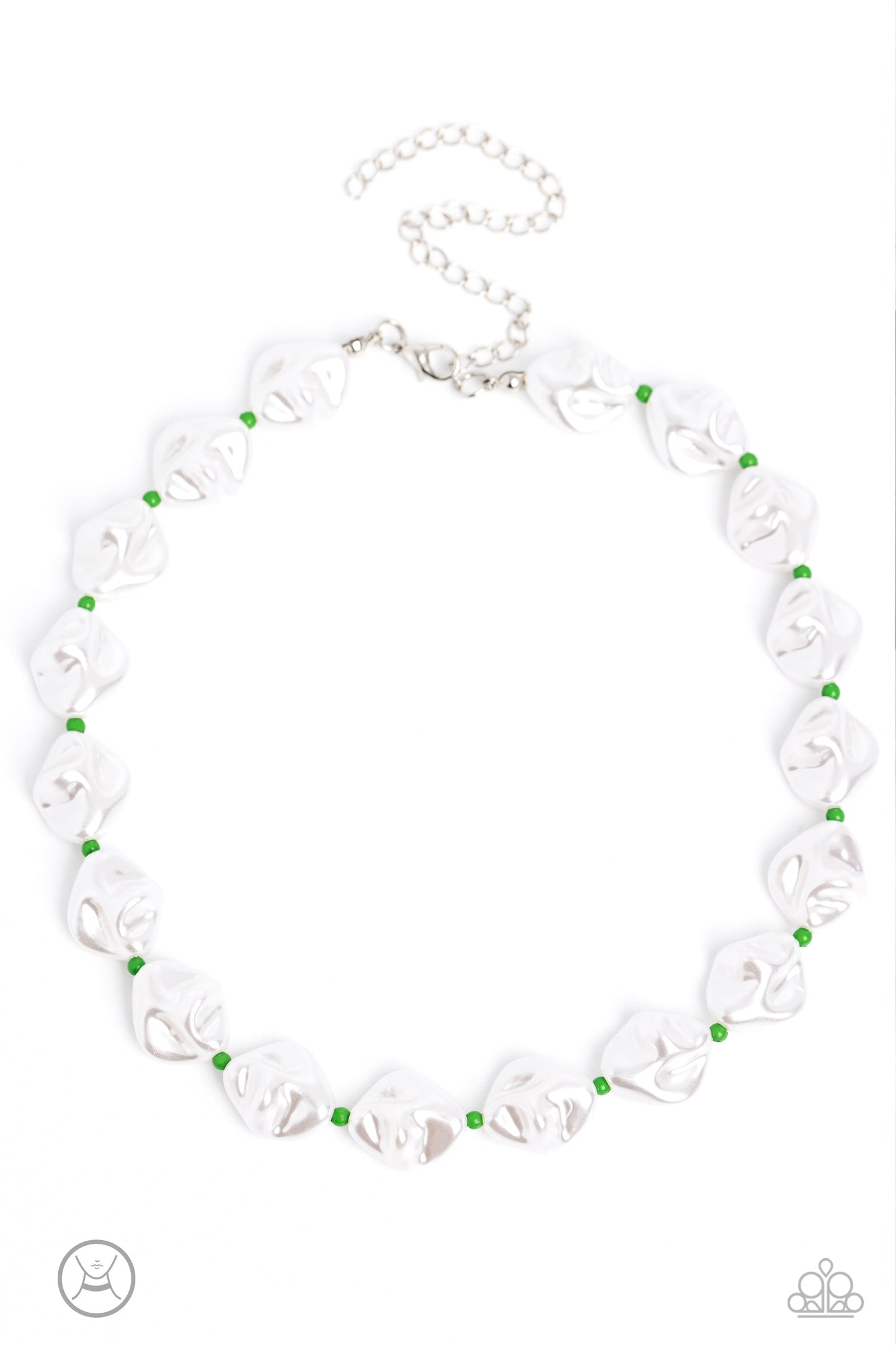 SHORE Enough - Green Seed Beads/Baroque White Pearl Paparazzi Necklace & matching earrings