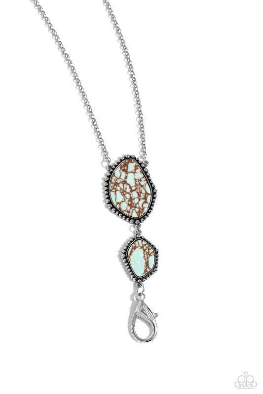 Desert Darling - Blue Chiseled Marbled Stone Pendant Paparazzi LANYARD Necklace & matching earrings