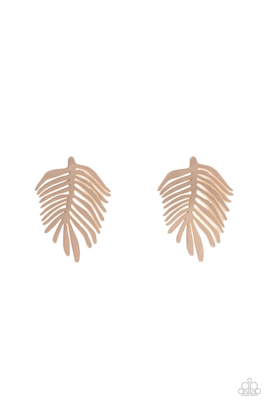 The FROND Row - Gold Palm Leaf Paparazzi Post Earrings