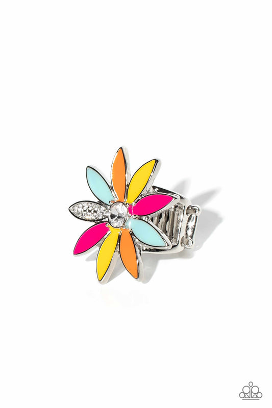 Lily Lei - Multi Colored Petals/White Gem Center Paparazzi Flower Ring