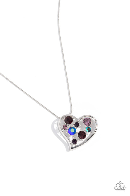 Romantic Recognition - Purple/Iridescent Rhinestone Filled Heart Pendant Paparazzi Necklace & matching earrings