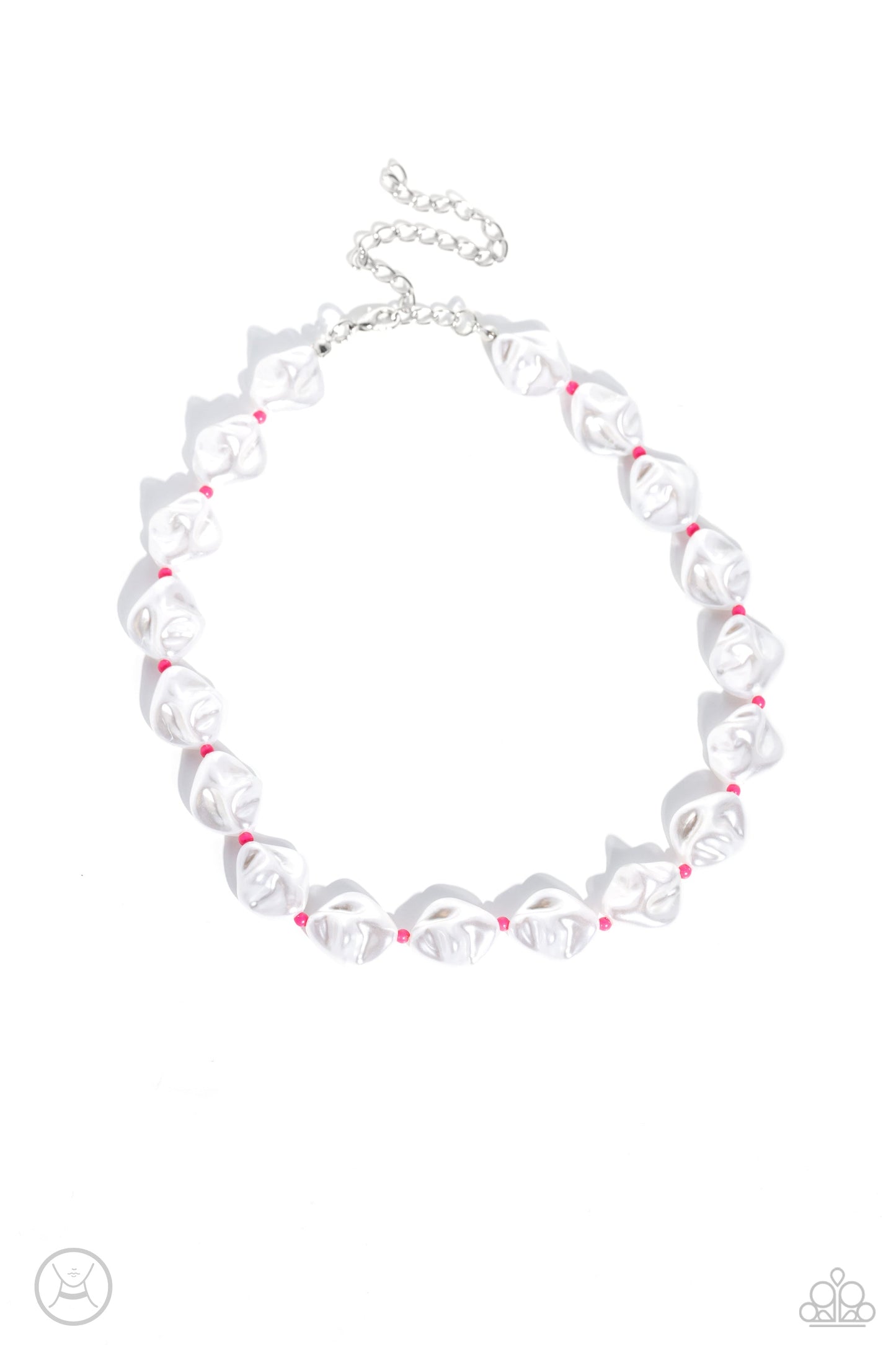 SHORE Enough - Pink Seed Beads/Baroque White Pearl Paparazzi Choker Necklace & matching earrings