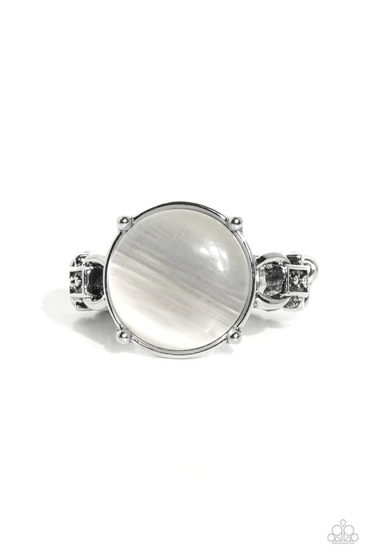 Upper Class Uniform - White Round Cat's Eye Stone Paparazzi Ring